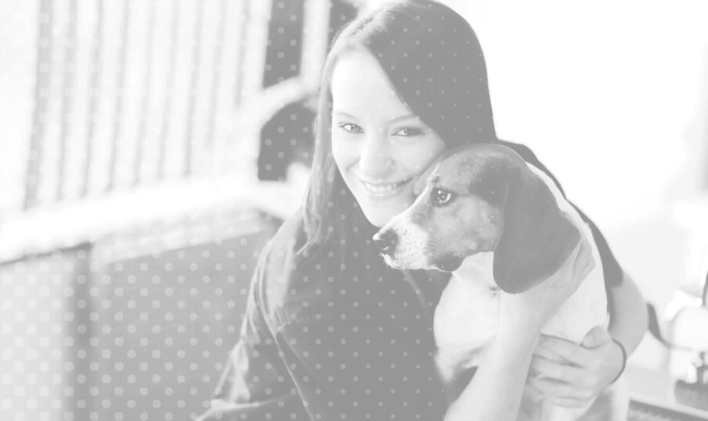 A female vet assistant with a brown and white dog